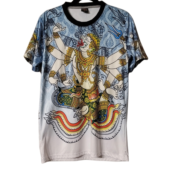 Noodang Graphic Print Asian T-Shirt Size Large White and - Picture 1 of 6